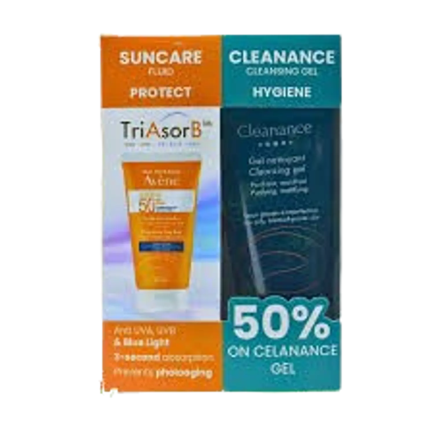 OFFER - AVENE SUNCARE FLUID SUN SCREEN + AVENE CLEANANCE CLEANSING GEL 1 + 50 % OFF image