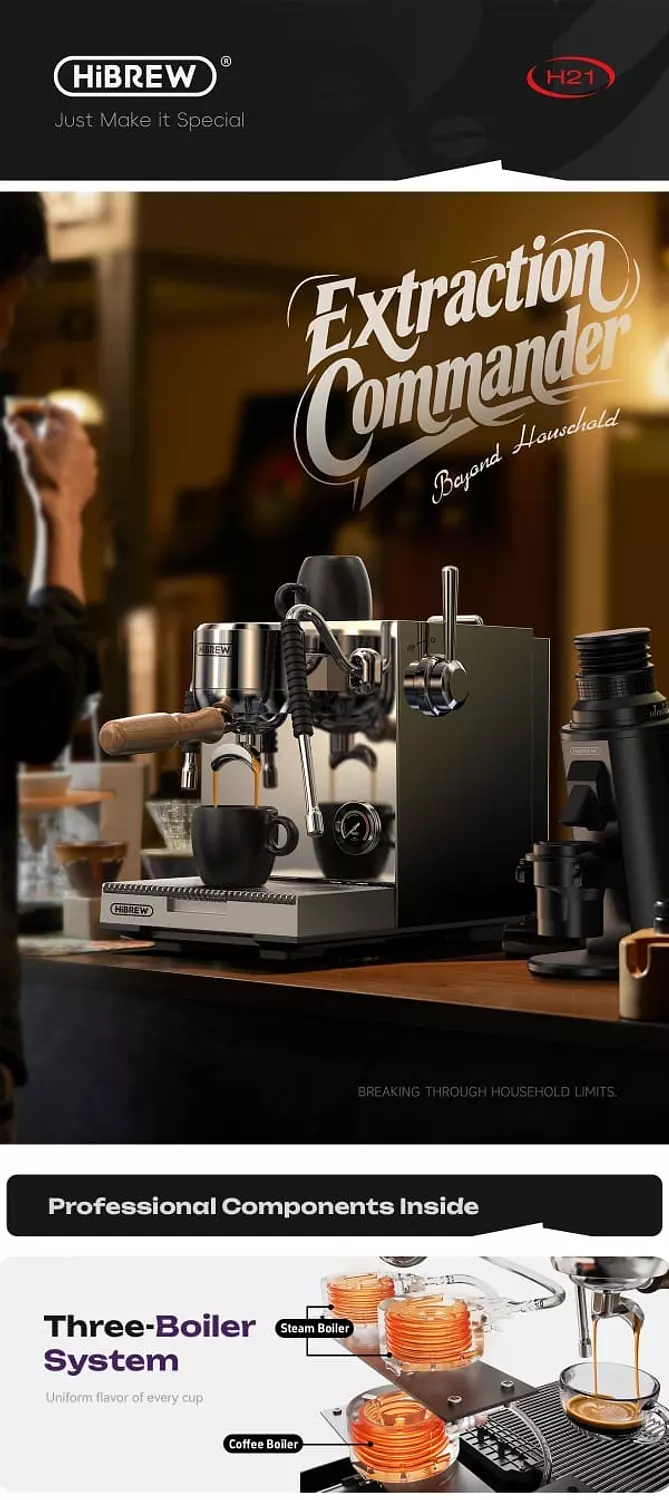 HiBREW H21 Dual Boiler Espresso Machine — Extraction Commander hover image