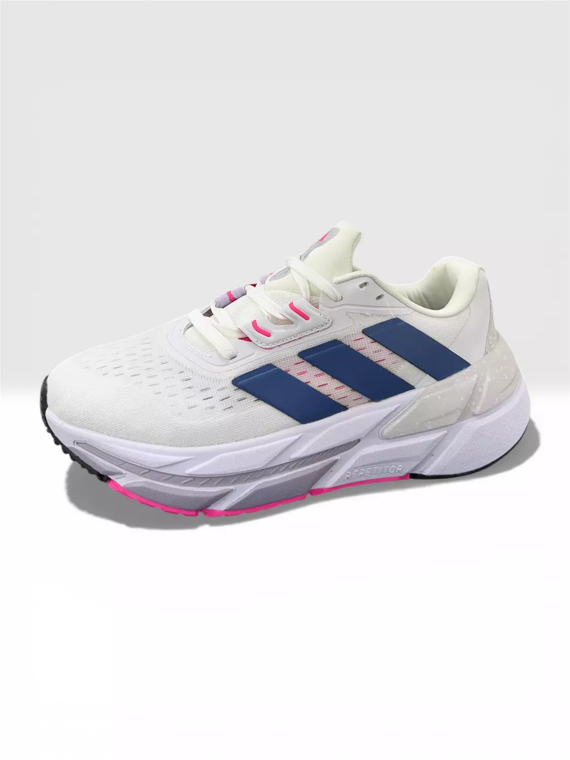 Adidas Adistar 2.0  Cloud White with Altered Blue stripes and Lucid Fuchsia image