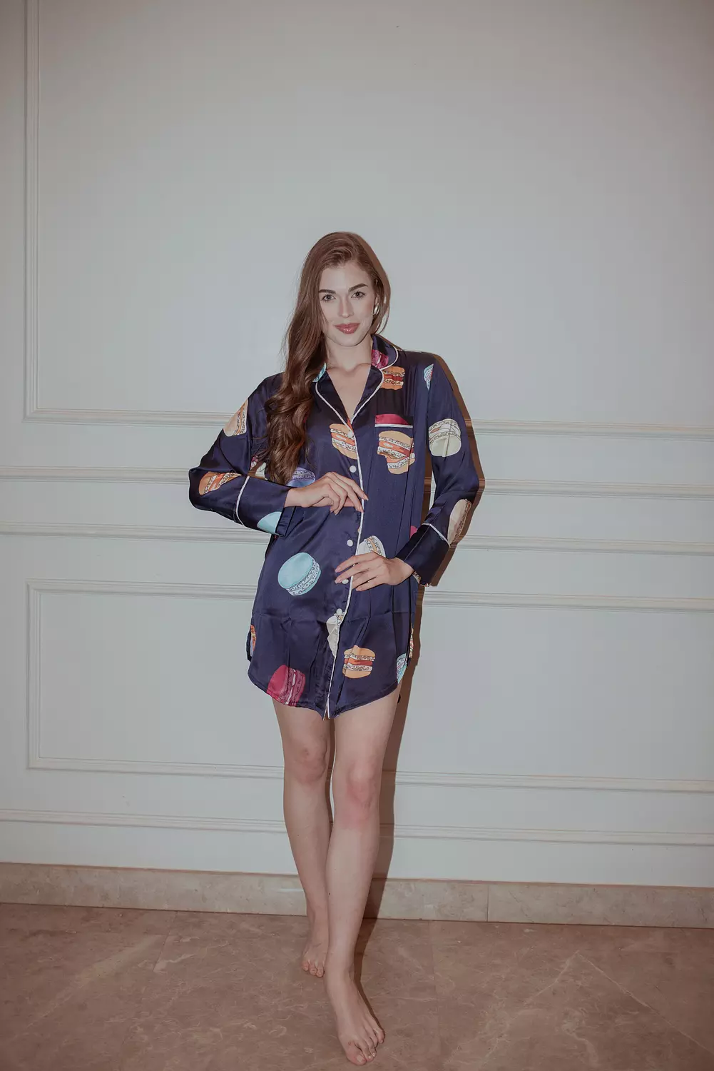 Macaroons Sleeping Shirt Navy Blue 2