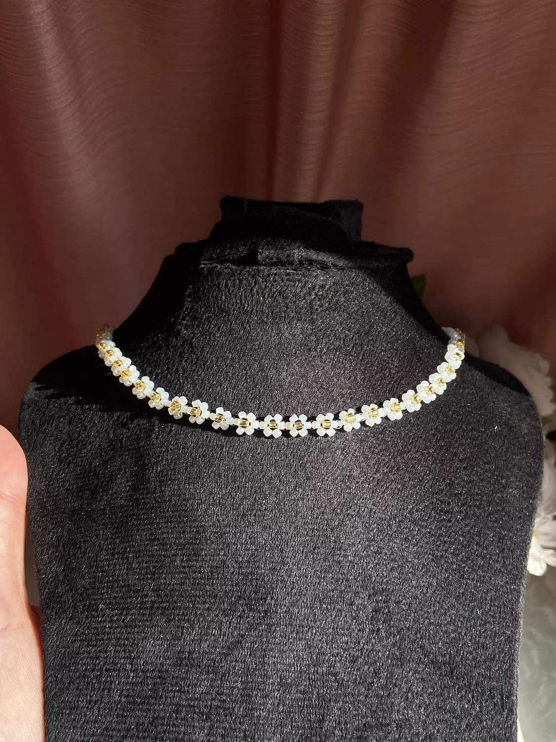 White flowers handmade necklace 🤍 image
