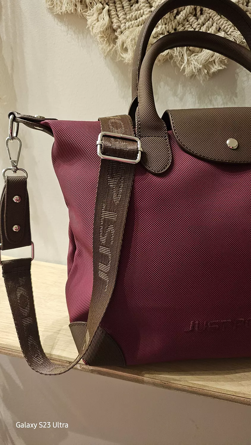 Burgundy Tote Bag with Dual Handles and Shoulder Strap  image