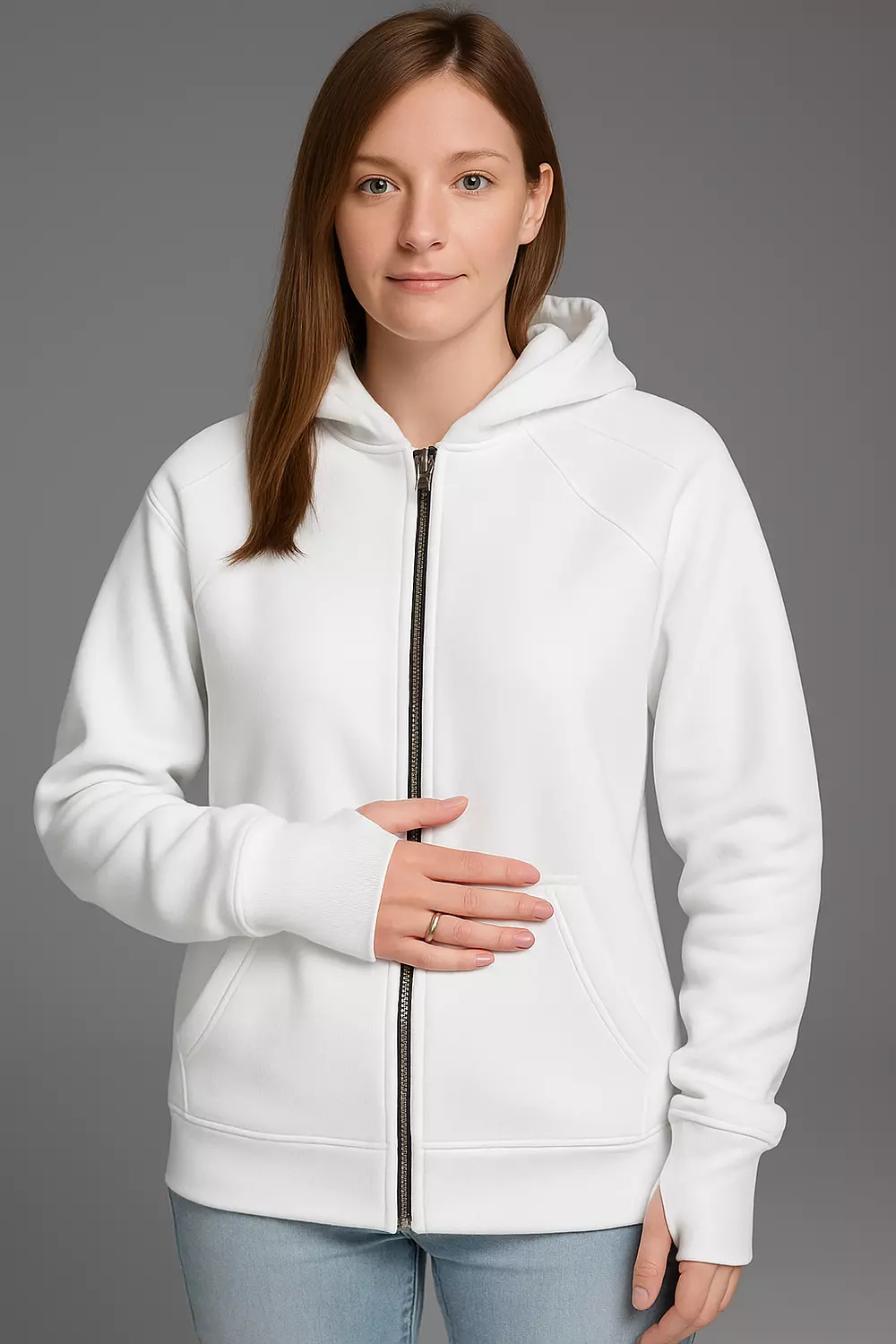 White peak zipped hoodie image