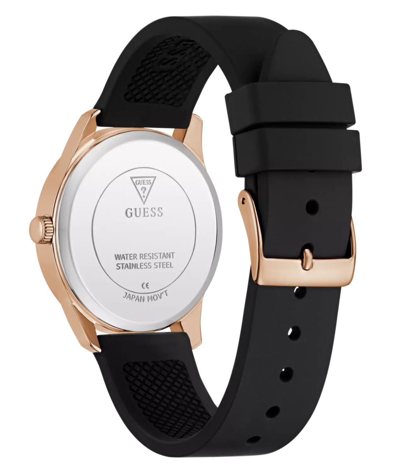 GUESS Ladies Black Rose Gold Tone Analog Watch 1