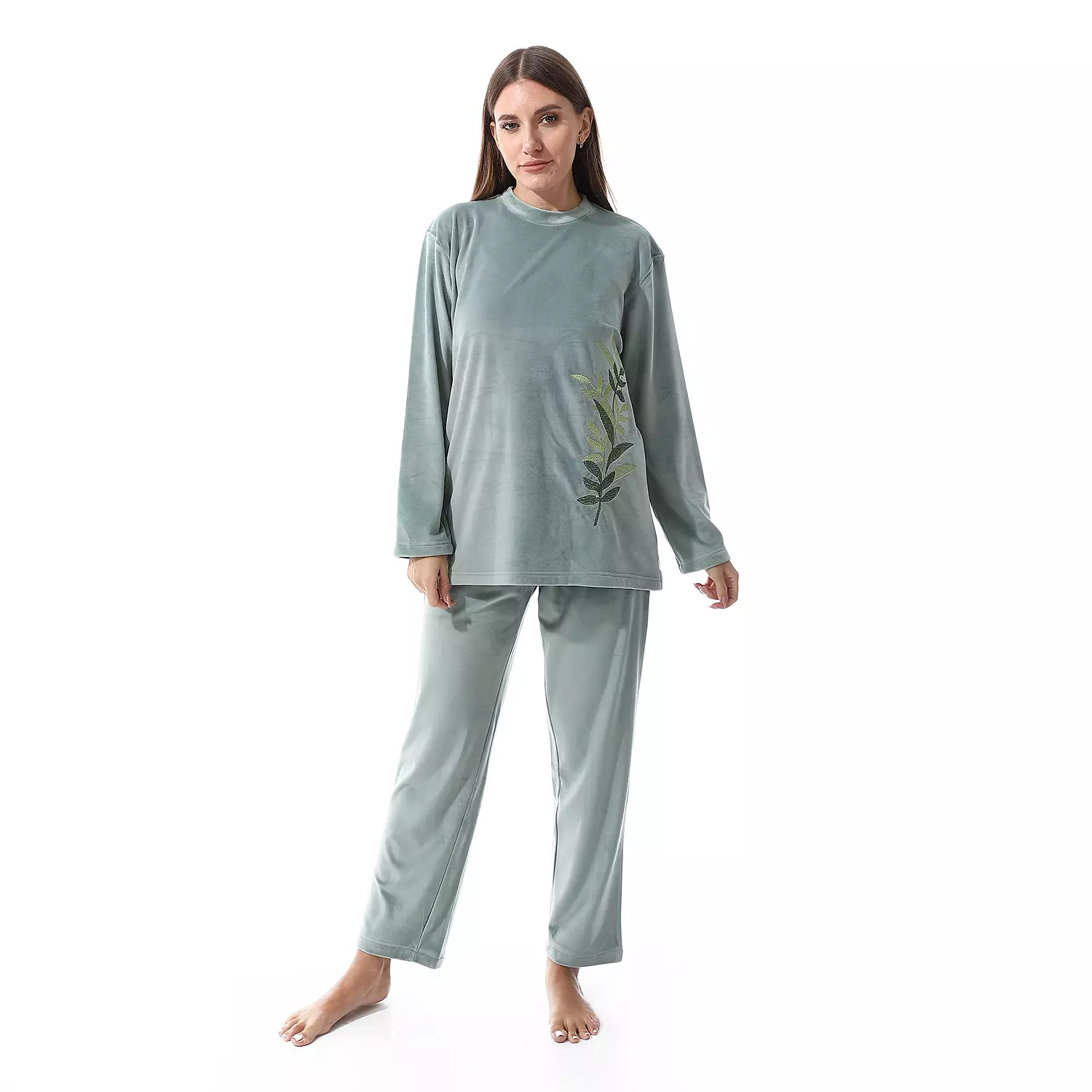Shorto Women Fleece Joy PJ -Leaves -Round Neck-2639-Mint hover image