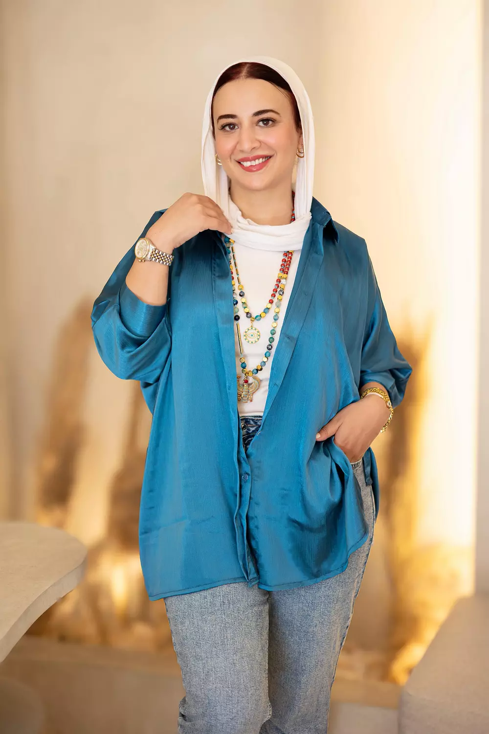 blue satin shirt image