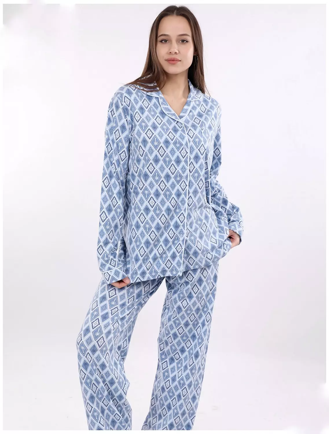 S607 palm trees buttoned pajama set 1
