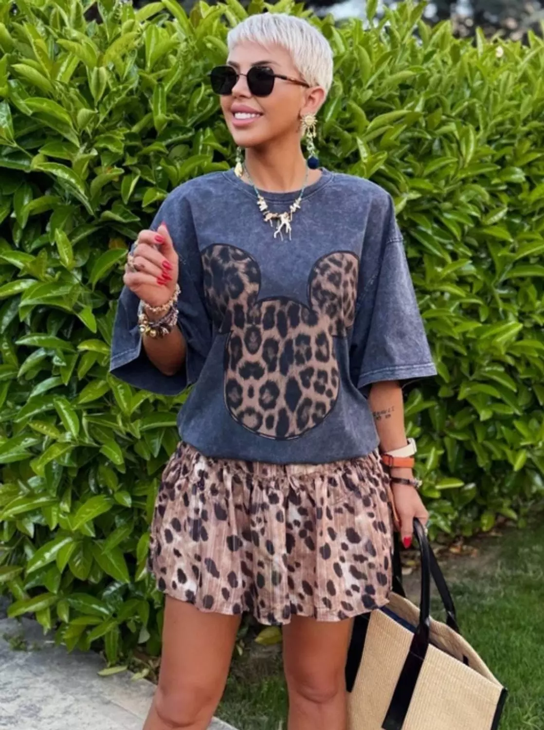 New Arrival  Oversize Mickey Leopard Shirt  hover image