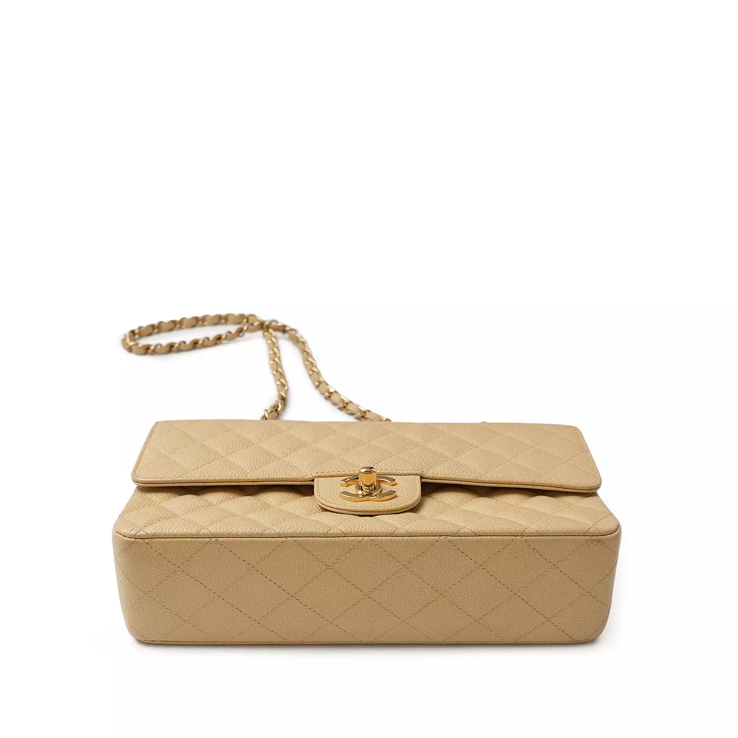 Chanel Light Yellow Caviar Rectangle Classic Flap Bag with gold  2