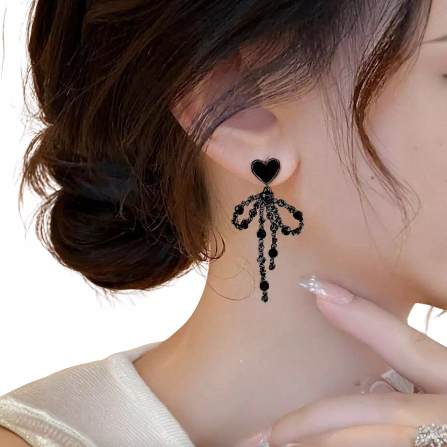 Tassel Heart & Bow Rhinestone Earrings 2