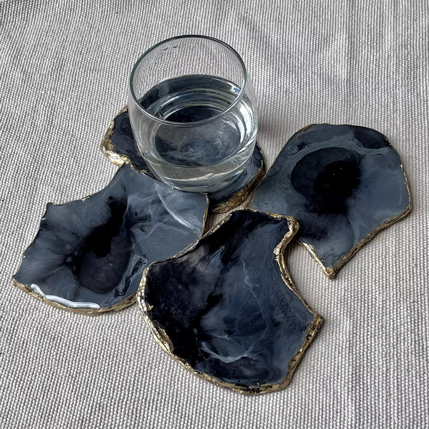 Grey/ Brown Agate Coasters With Gold Edges image