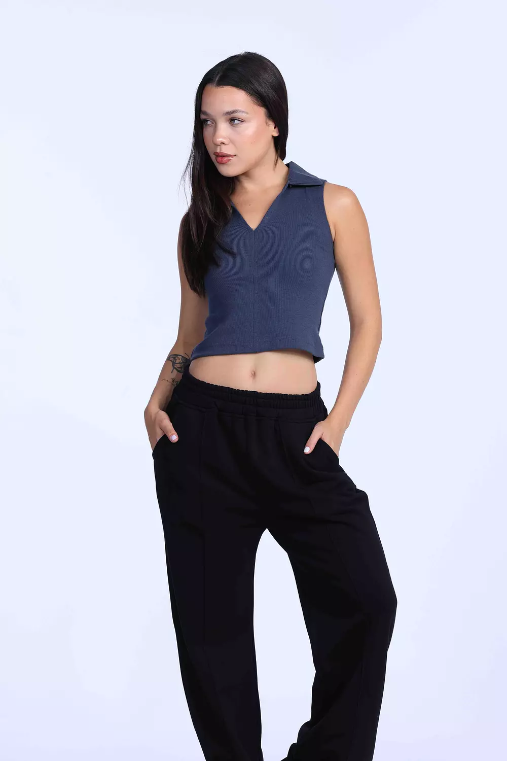 Charcoal grey Cut polo basic Top   image