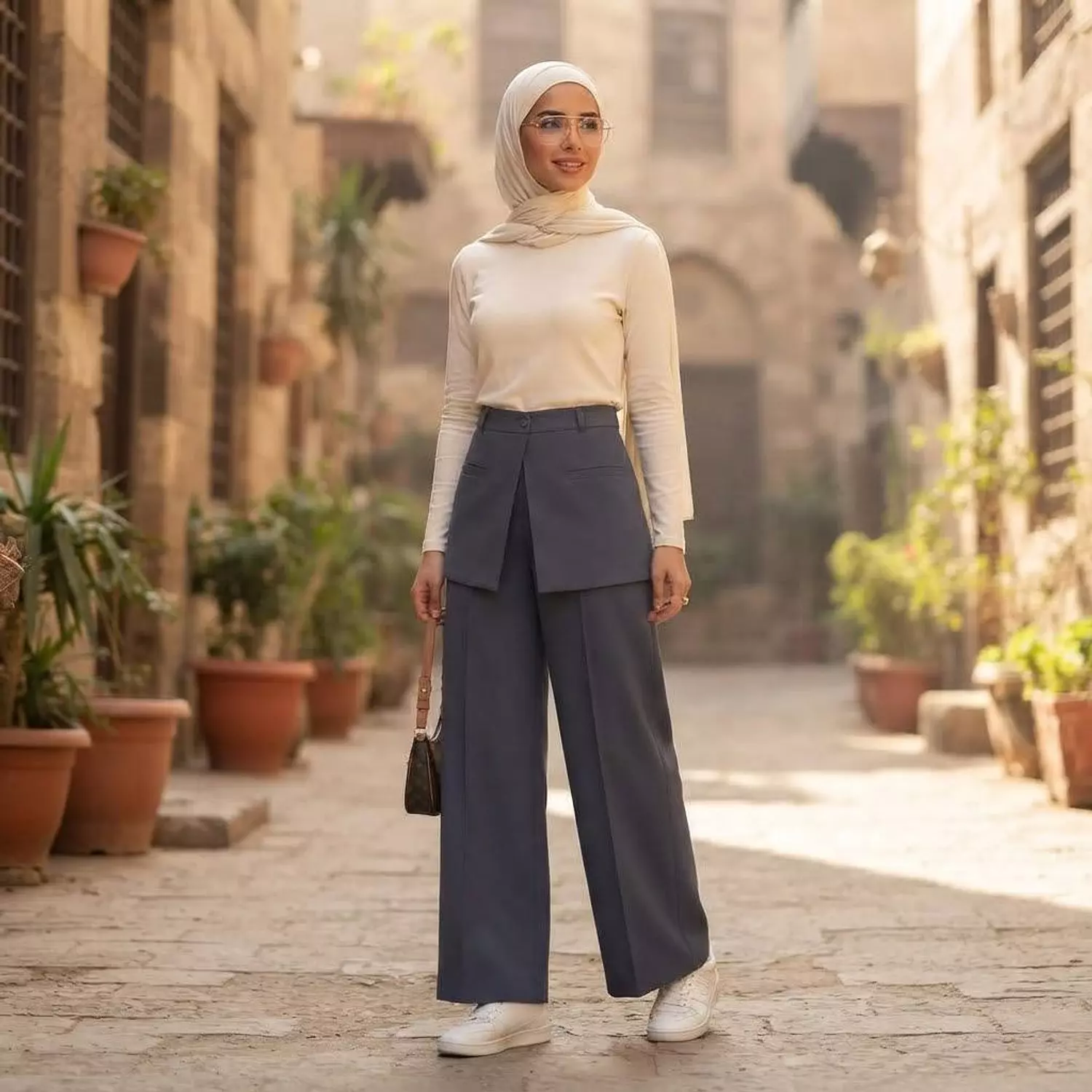 Skort-Layered Wide-Leg Pants image