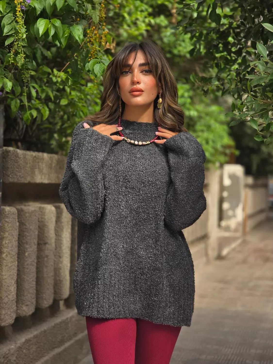 Nubby Textured Oversize Dark Grey Pullover  hover image