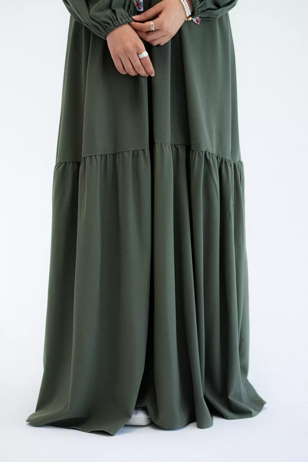 Plain Olive Dress with buttons and adjusting belt 2