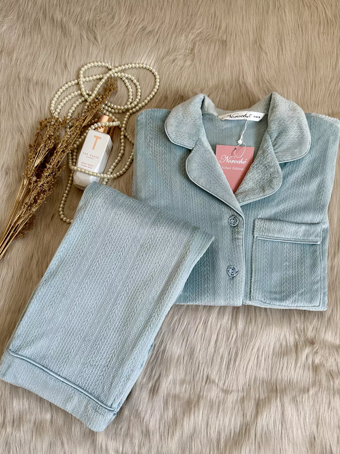 Powder Blue Velvet Jacquard Pajamas image