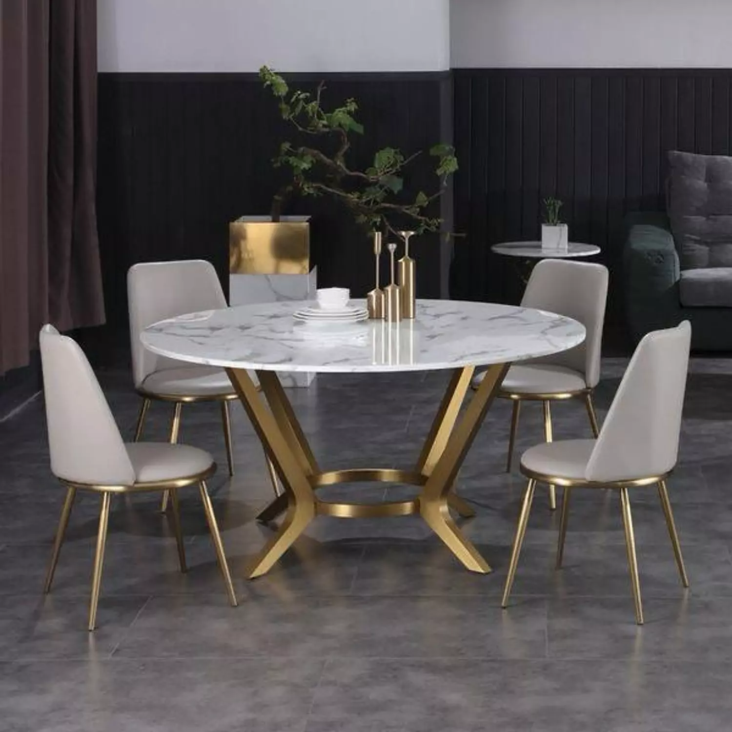 Modern steel dining table - 4 chairs image