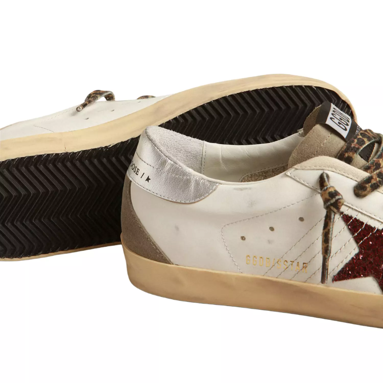 Golden goose Super-Star with burgundy glitter star and silver heel tab 3