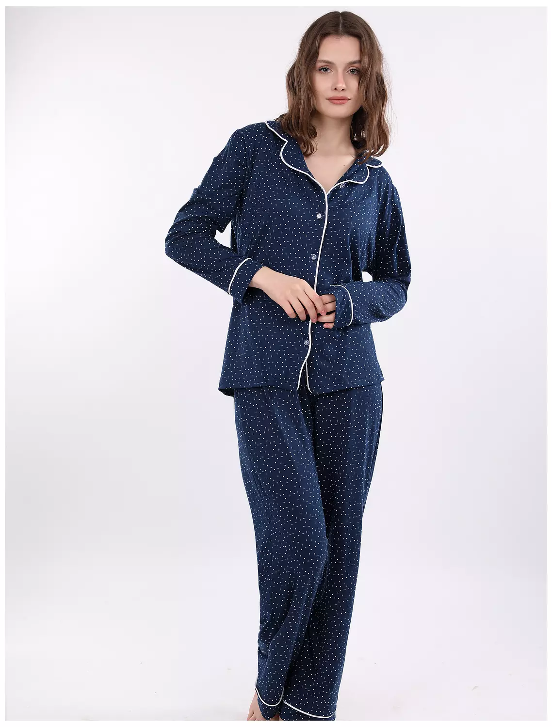 A401 Midnight Dots Buttoned Long Sleeved Pajama Set 4