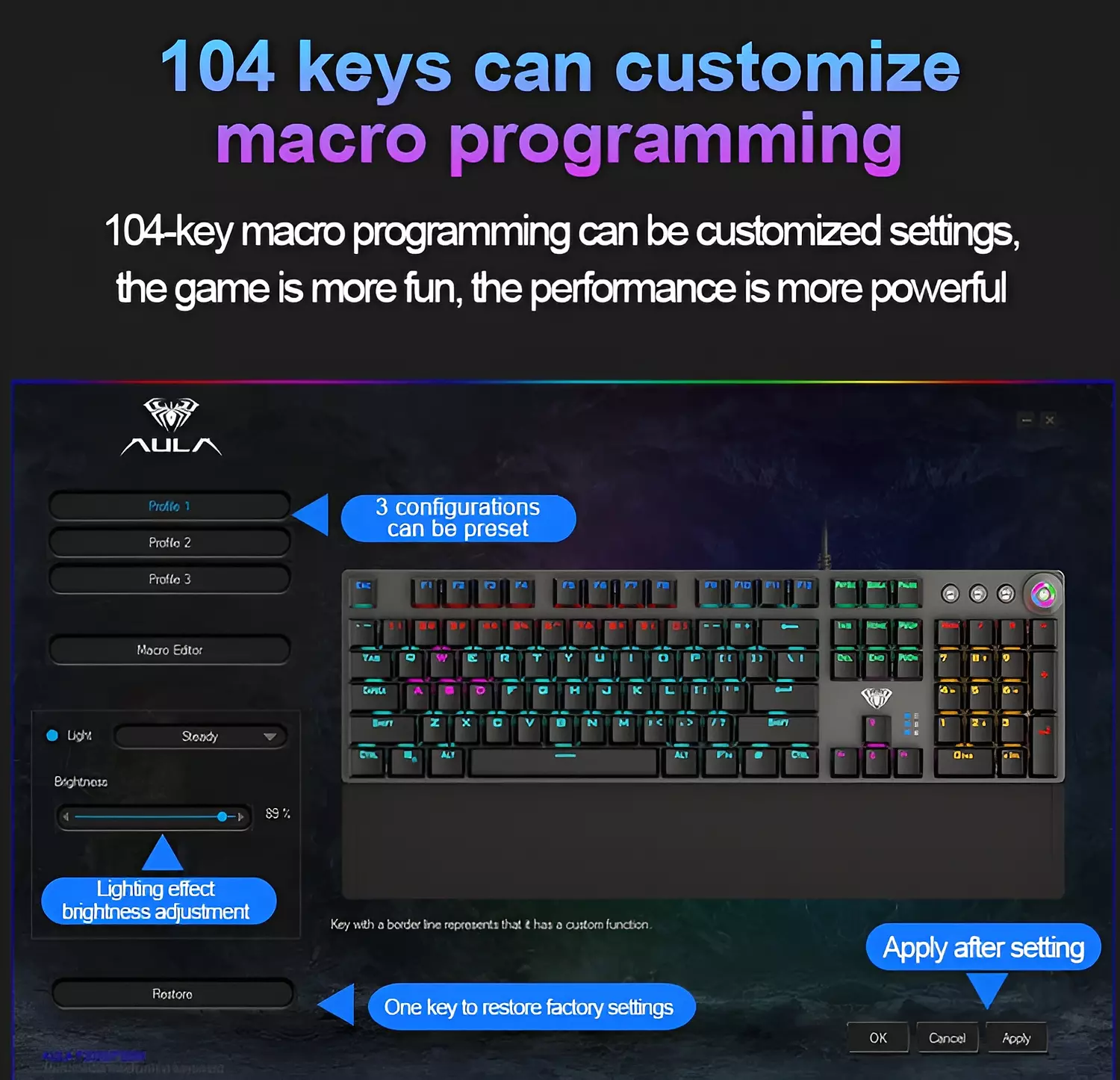 Mechanical Gaming Keyboard Aula F2088 with RGB lights - 108-Key  7