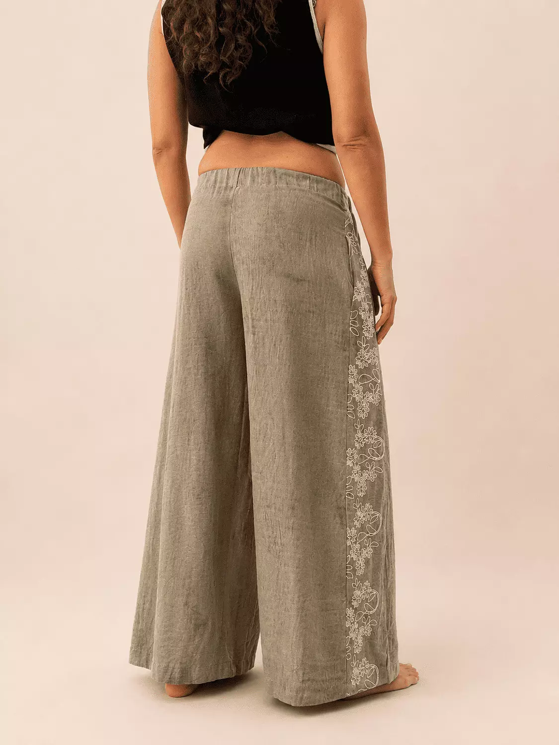 Wide-Leg Pants with side slits - Olive Green 3