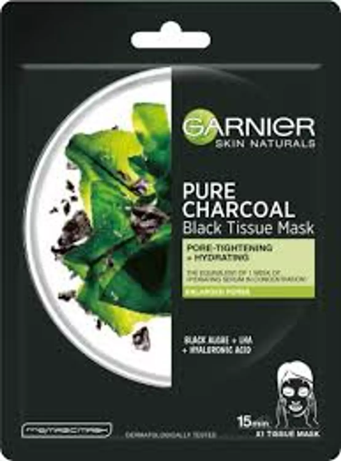 GARNIER PURE CHARCOAL SHEET MASK WITH HYALURONIC ACID + BLACK ALGAE + LHA image