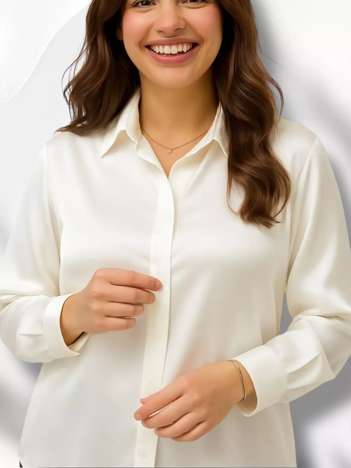Fashion Satin Shirt- White  1