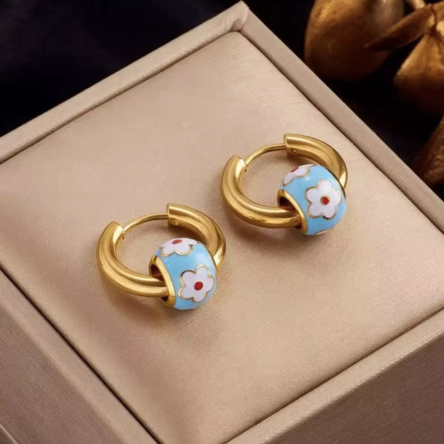 Turquoise flower hoop earrings  2