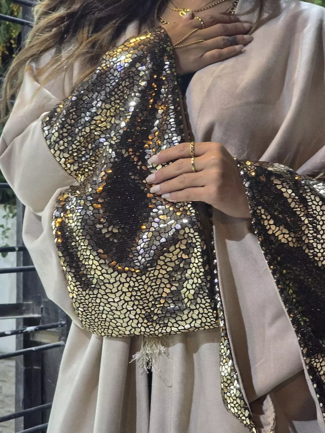 Beige Metallic Kaftan  4