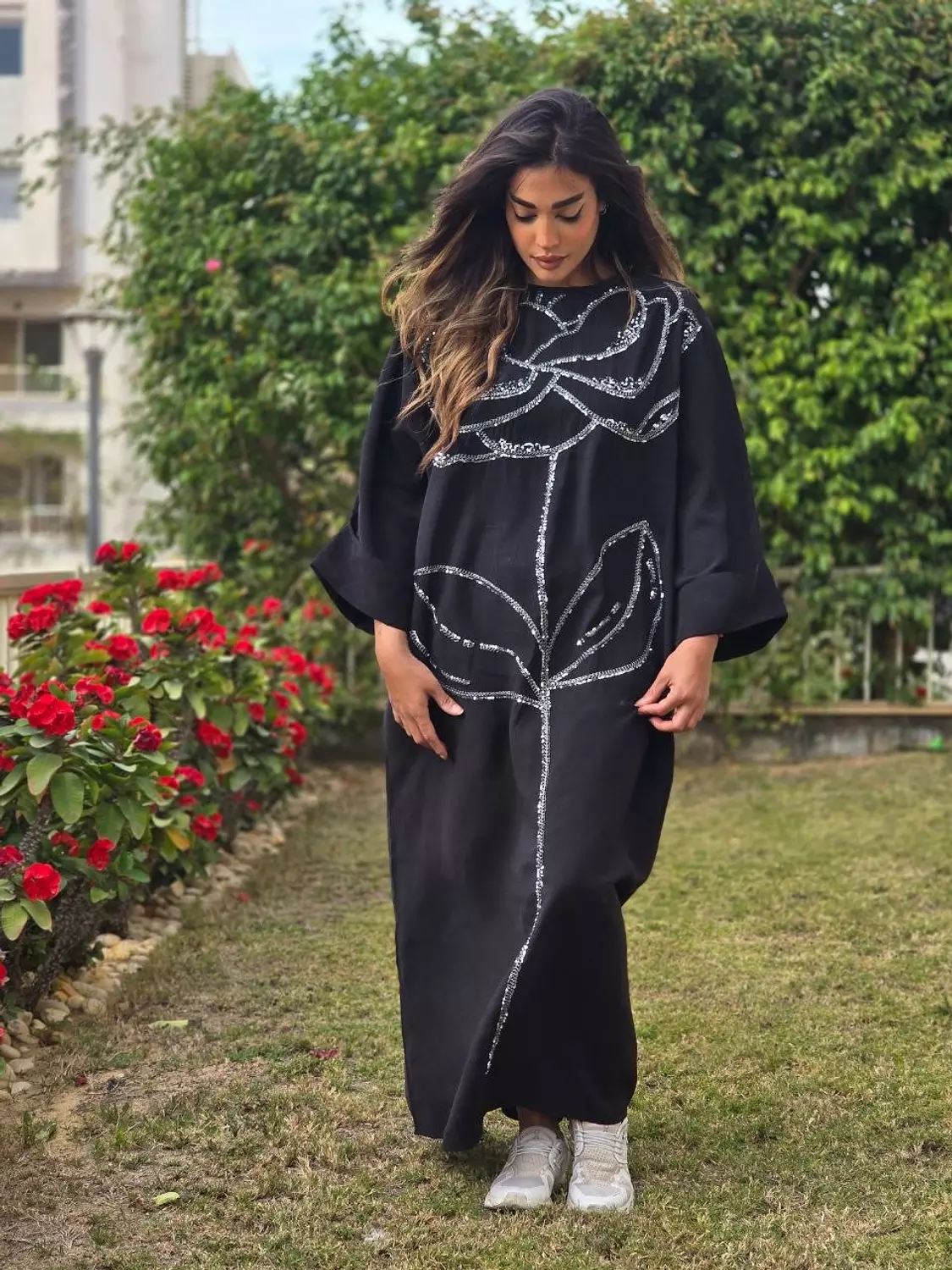 Black floral embroidered dress 2