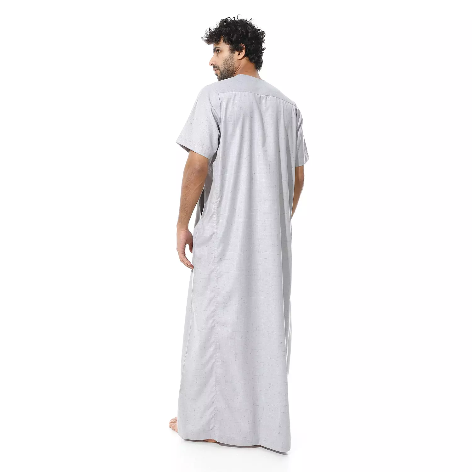 Men Galabeya Short Sleeves - Linen - 2265 - Light Grey  2