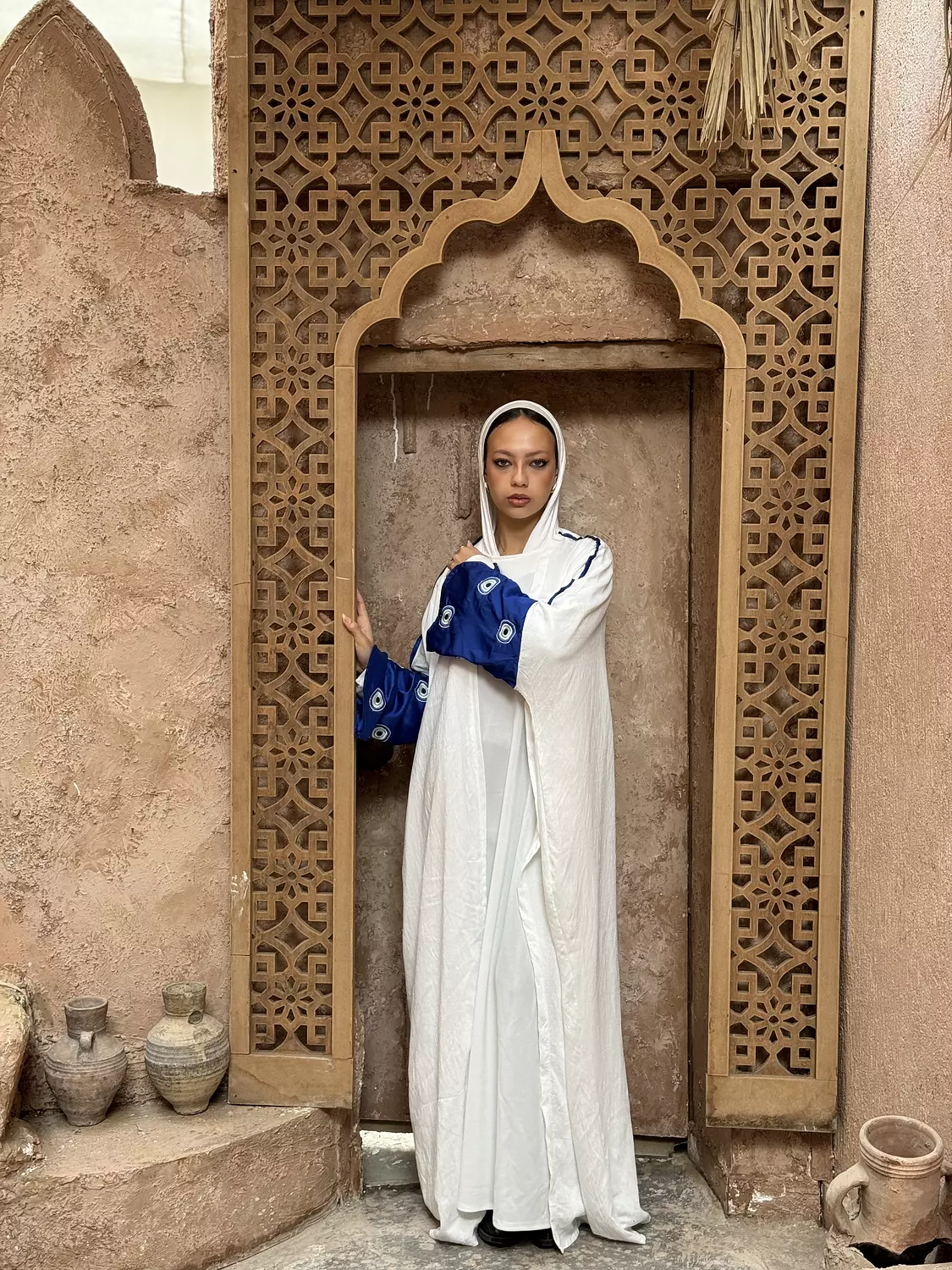 Blue Satin Evil Eye Kaftan 6