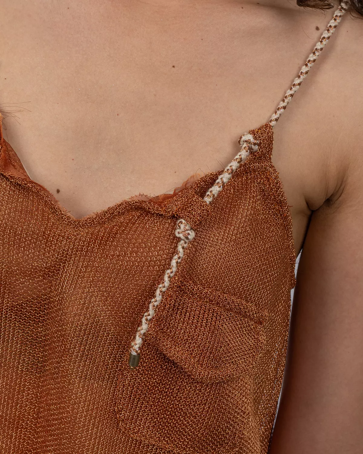 Metallic Copper Net Blouson Top 3