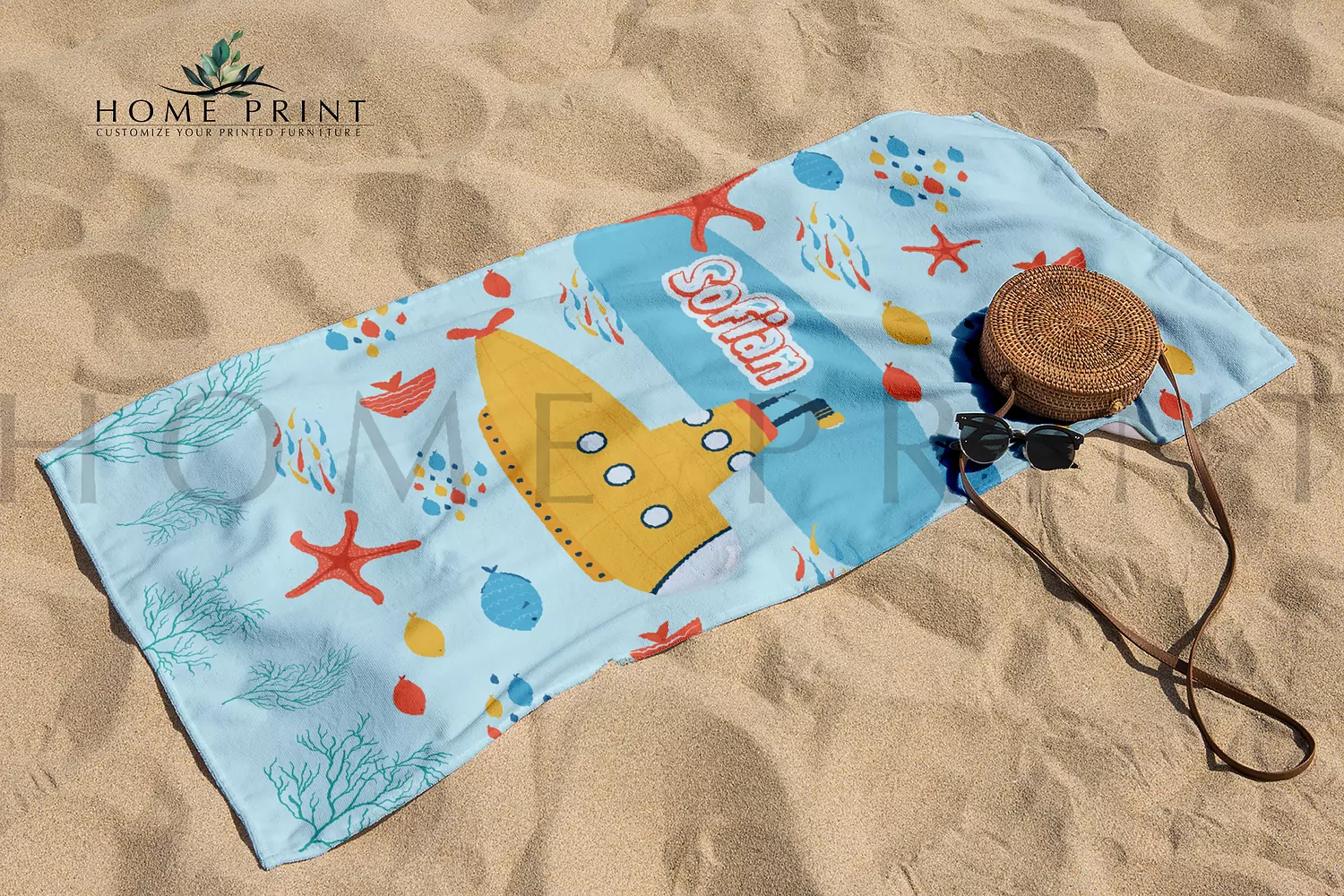 Microfiber Towel  - Submarine and Fish - Multi Color Design  image