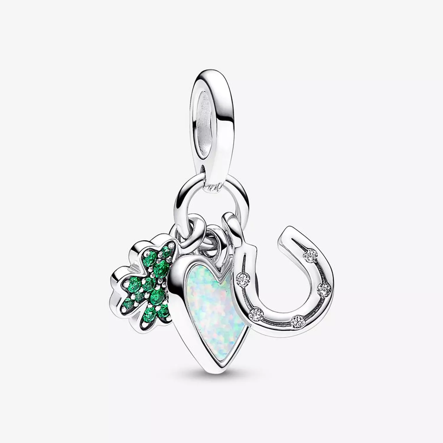 Four Leaf Clover, Heart and Horseshoe Triple Dangle Charm image