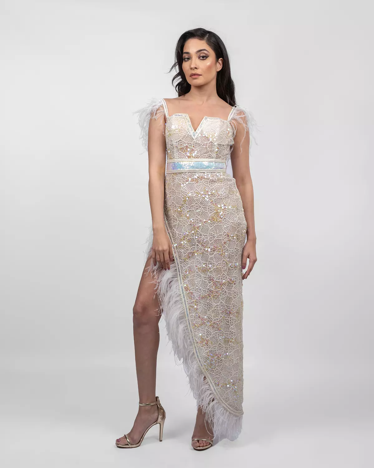 Opulent White Sequin Dress 11