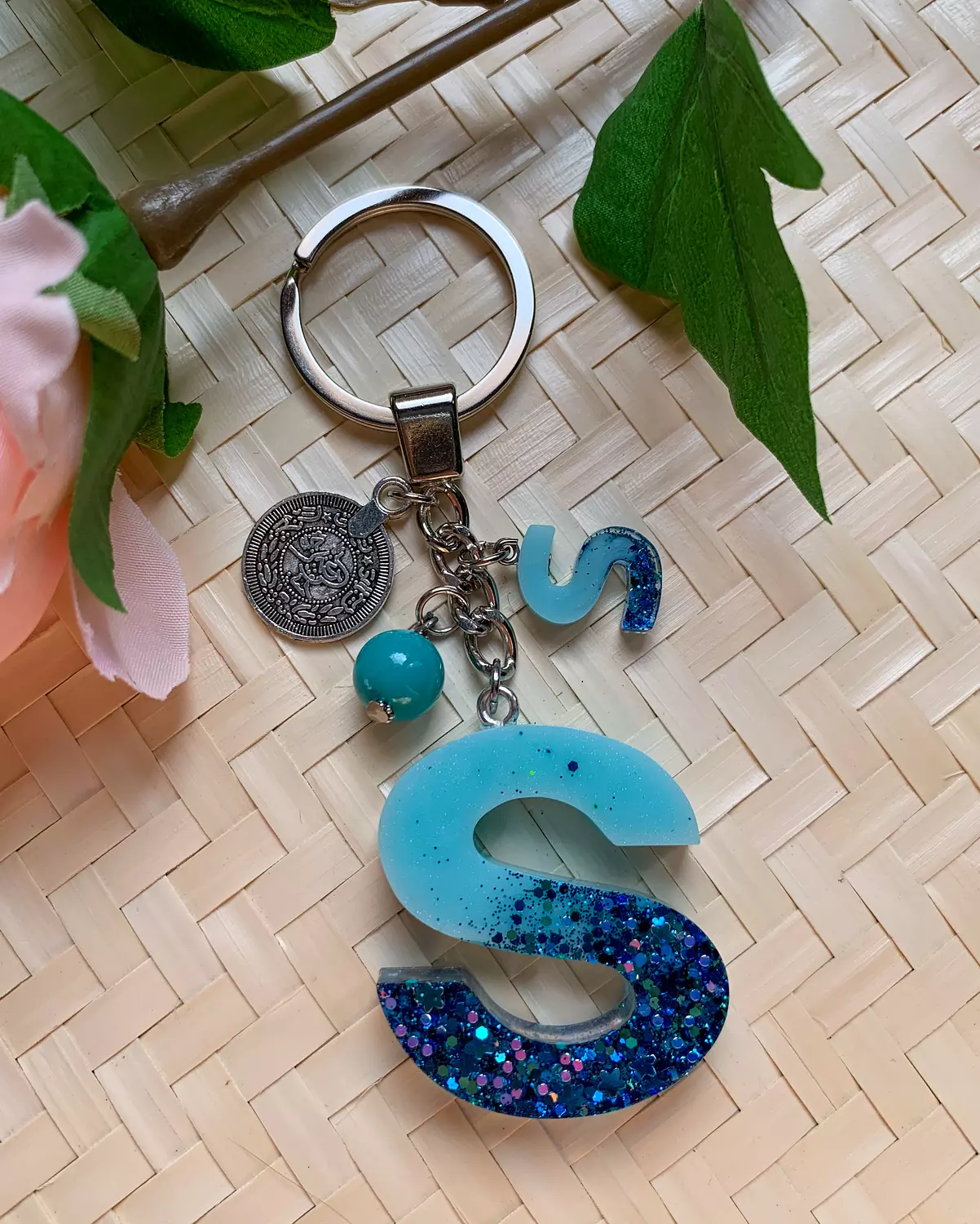 Resin Letters Keychain ( Glitter Blue ) "By Order" 15