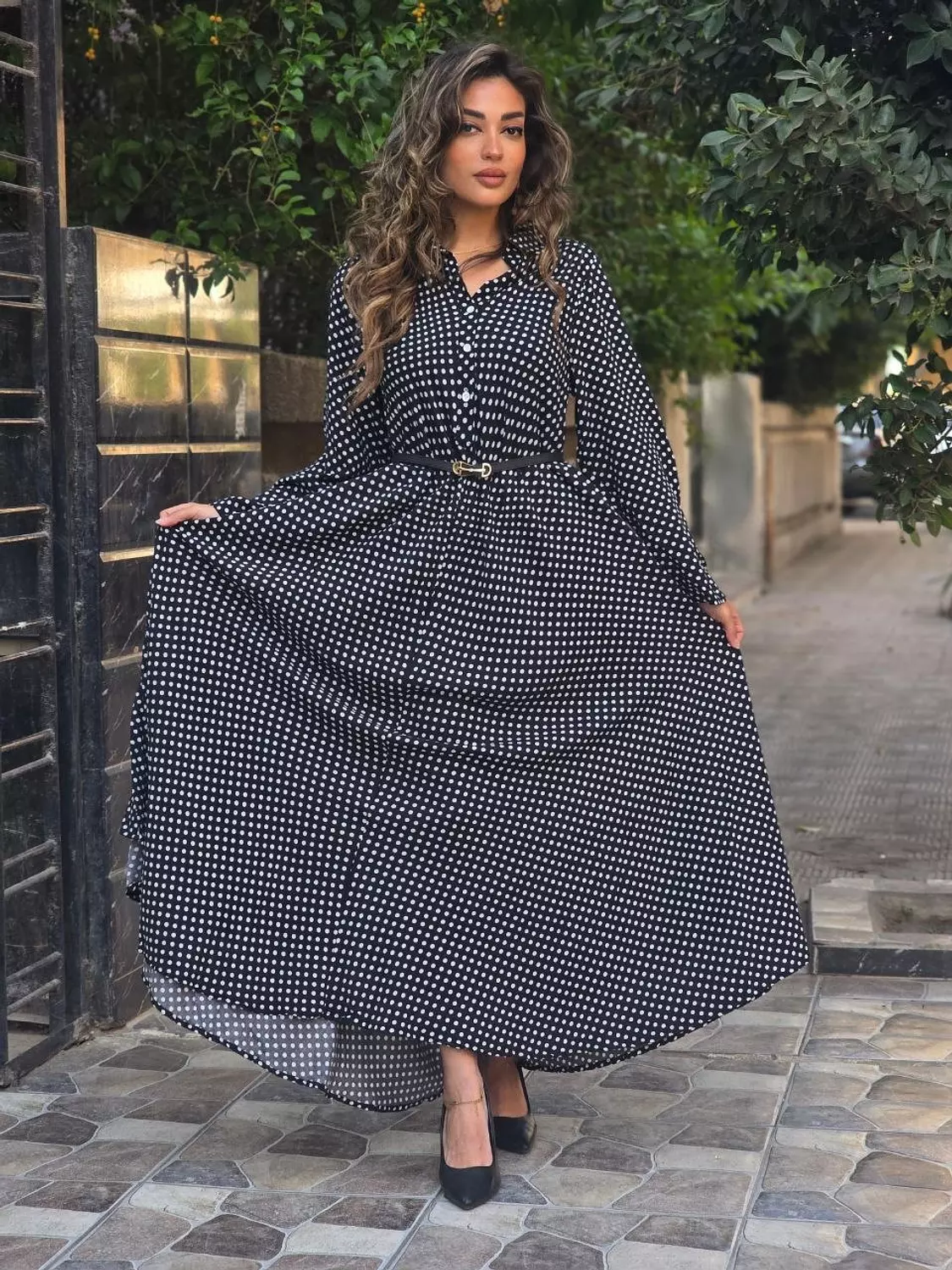 Black maxi polka dress  3