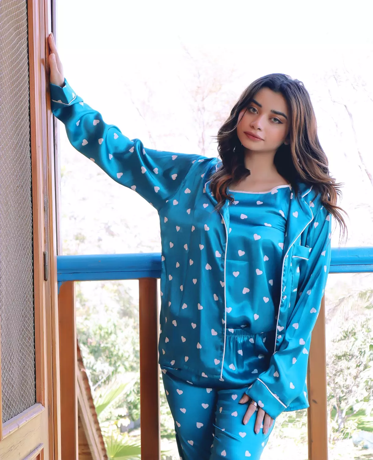 Heart Print Satin 3-Piece Pajama Set hover image