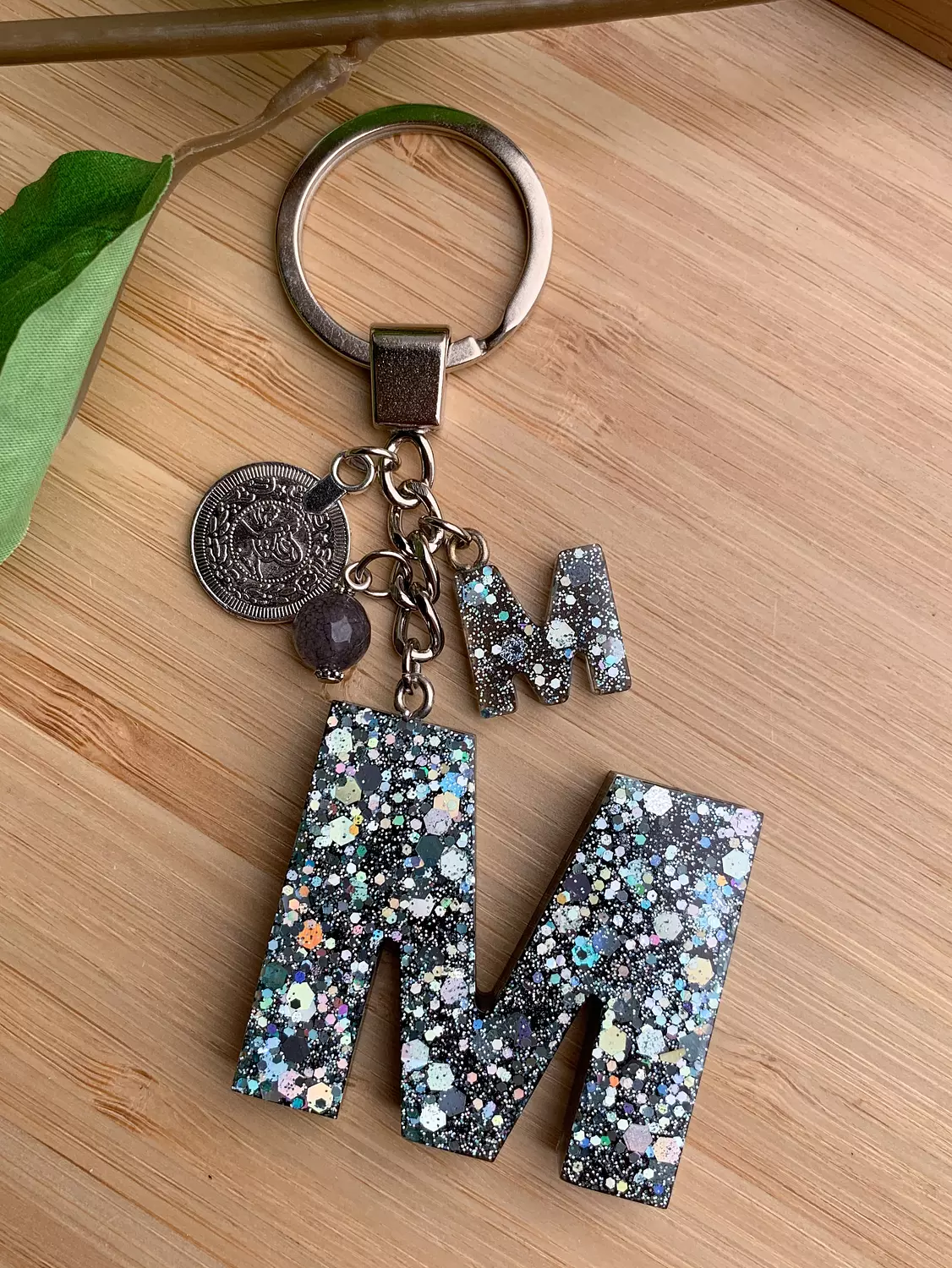 Resin Letters Keychain ( Glitter Space Grey ) "By Order" 10