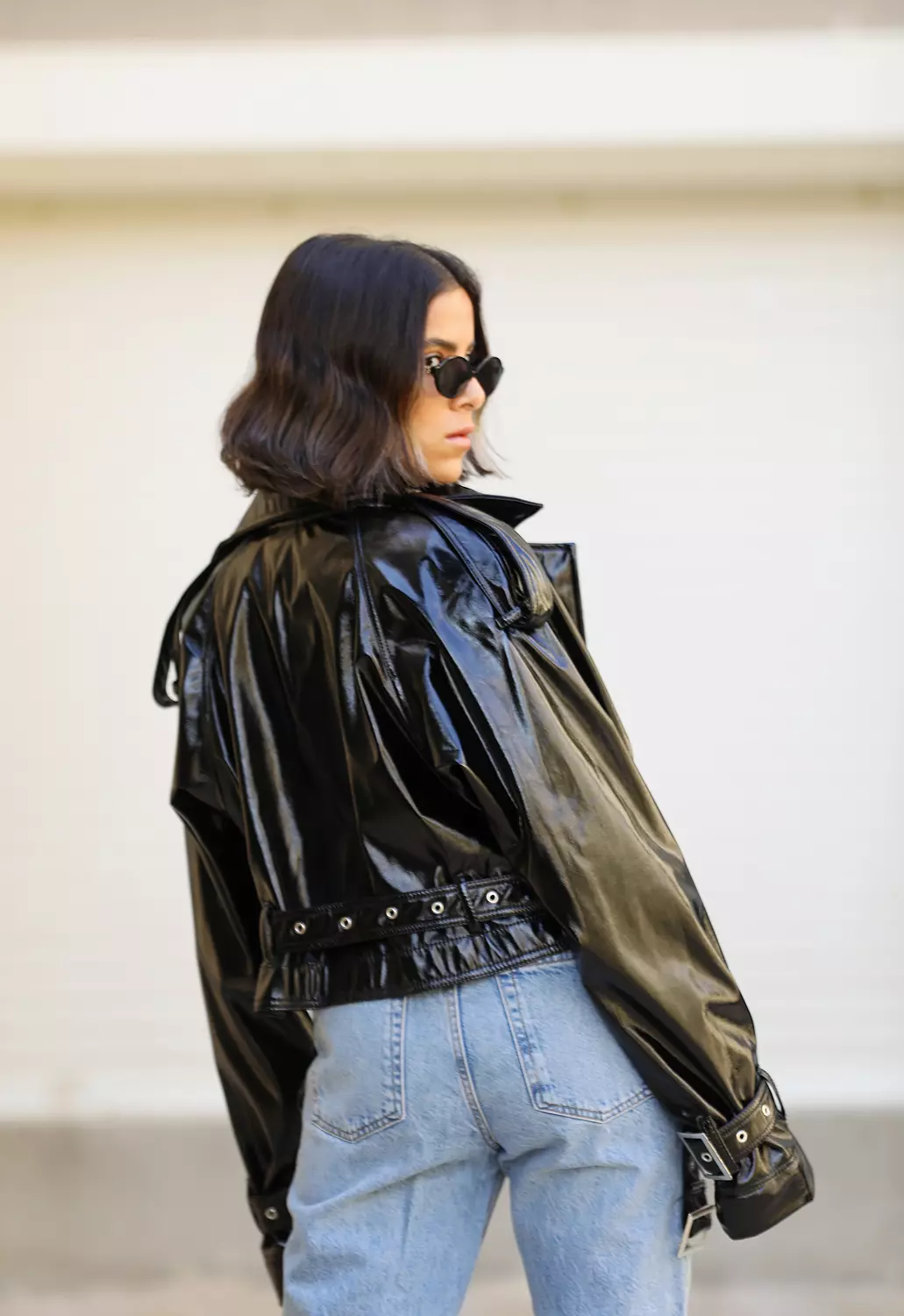 Black glossy cropped jacket  hover image
