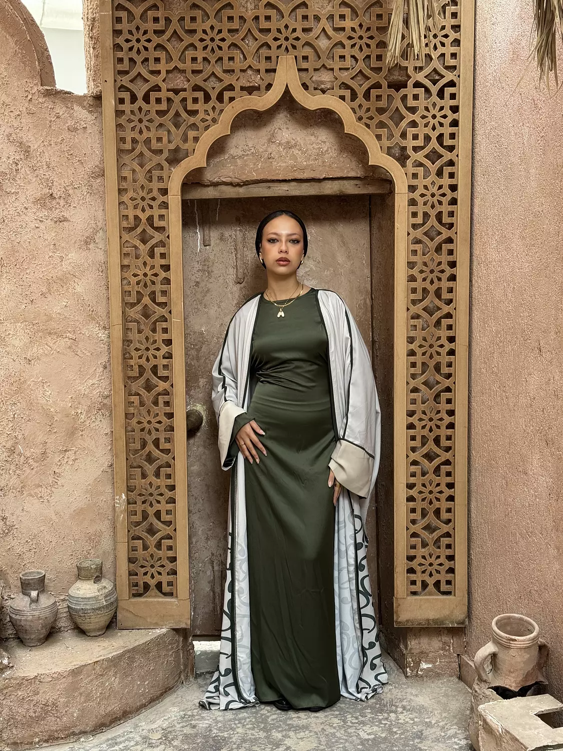 Green Arabic Letters Kaftan 1