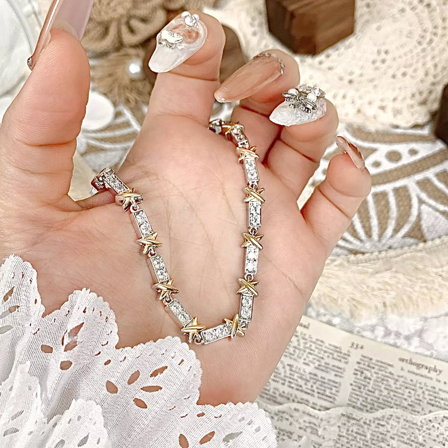 XO Double tone zircon bracelet  hover image