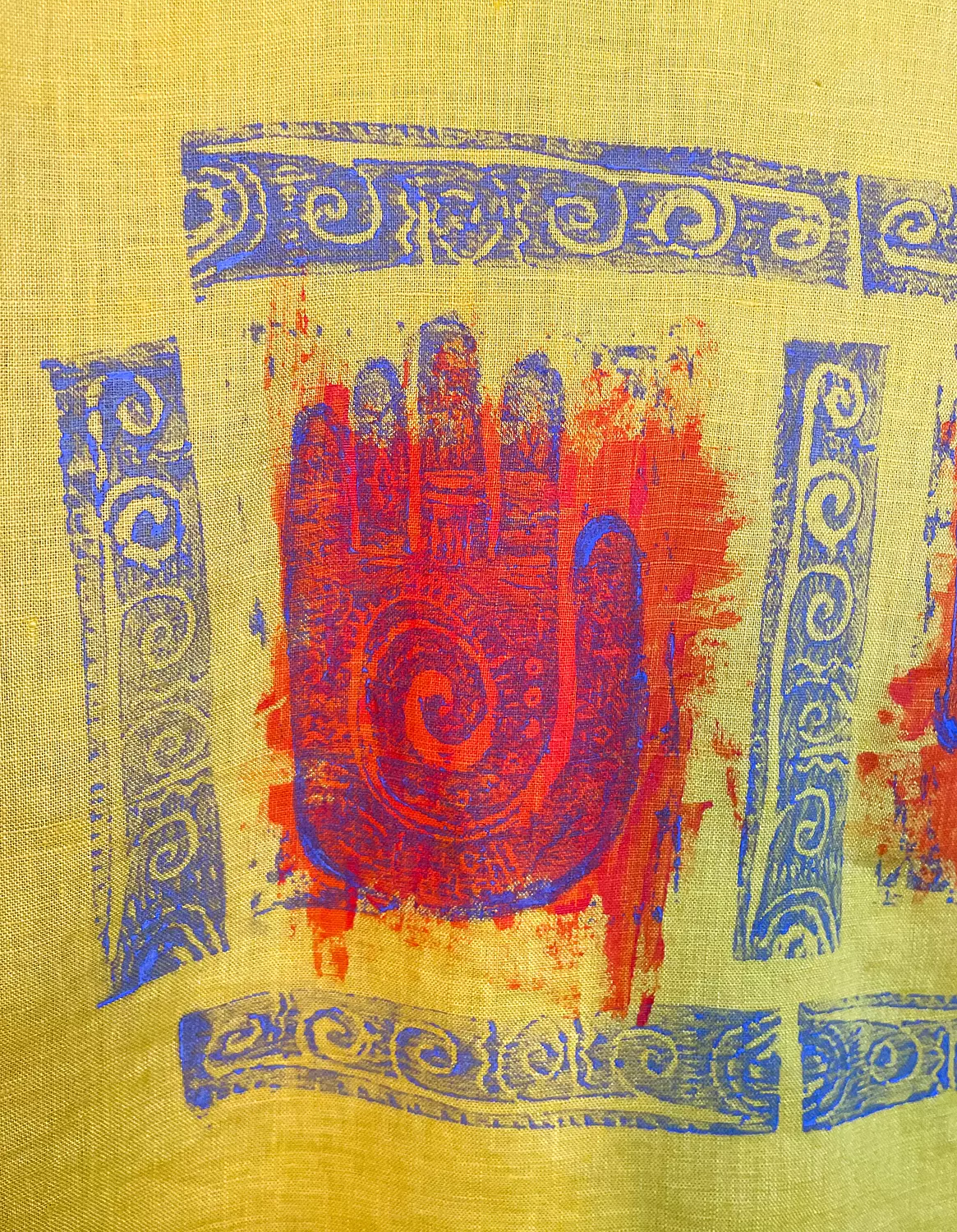 Hand -printed yellow linen top  7