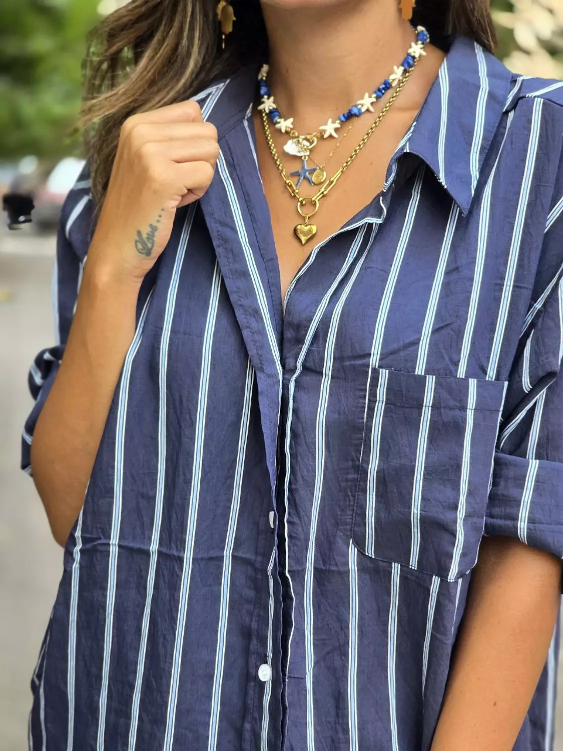 Navy Blue Chemise with Baby Blue Stripes 3