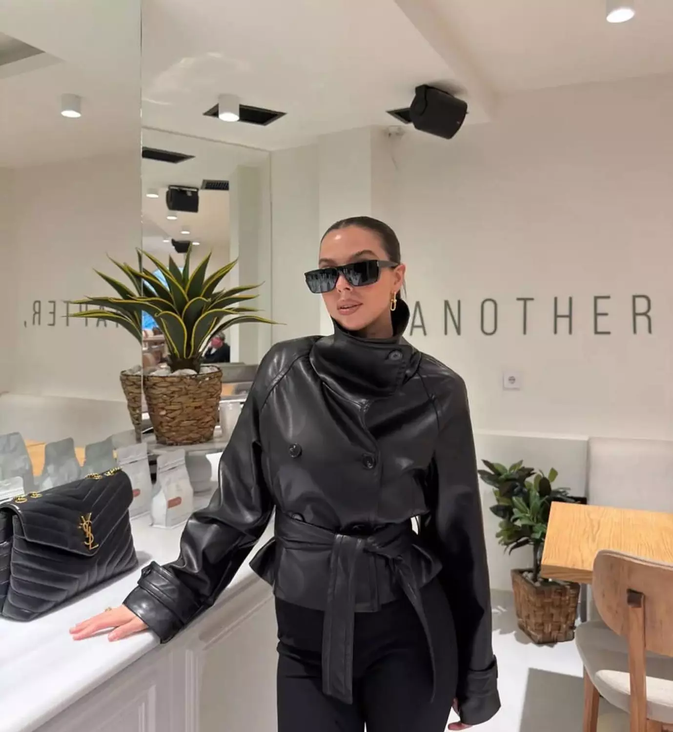  Mango cropped leather jacket with belt image