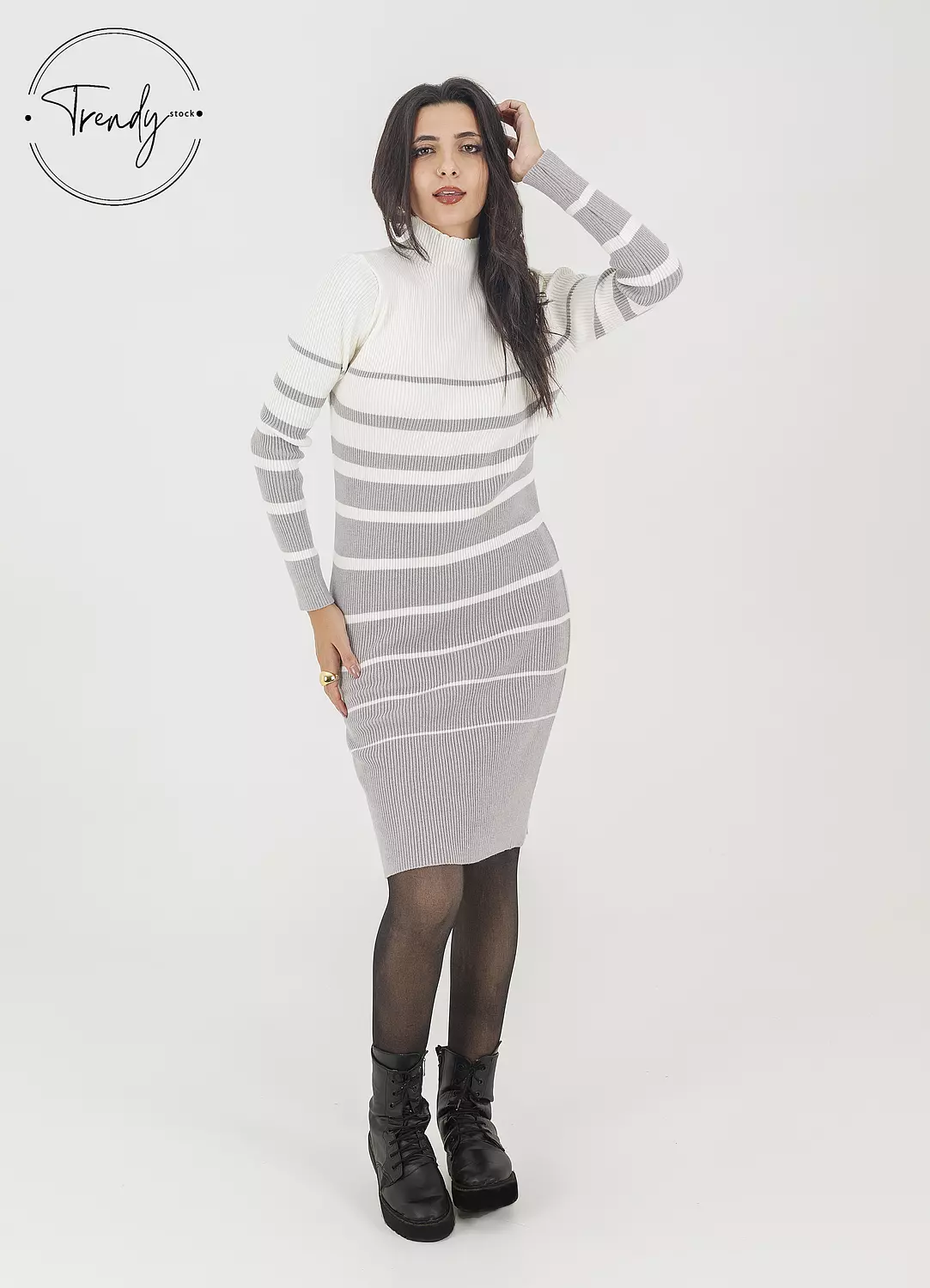Grey Stripped Short Dress image