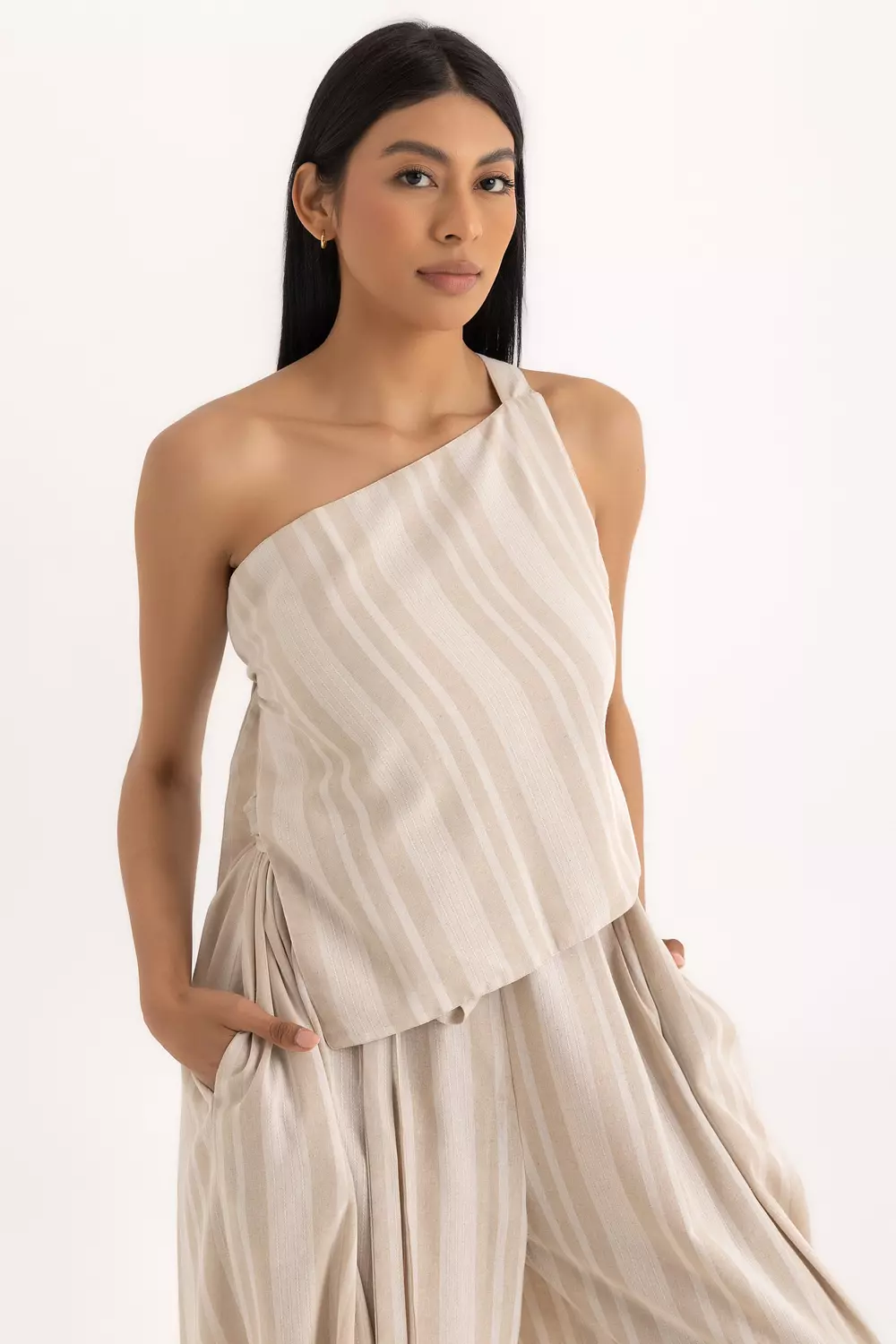 The Magic Linen Pants Beige Striped 5