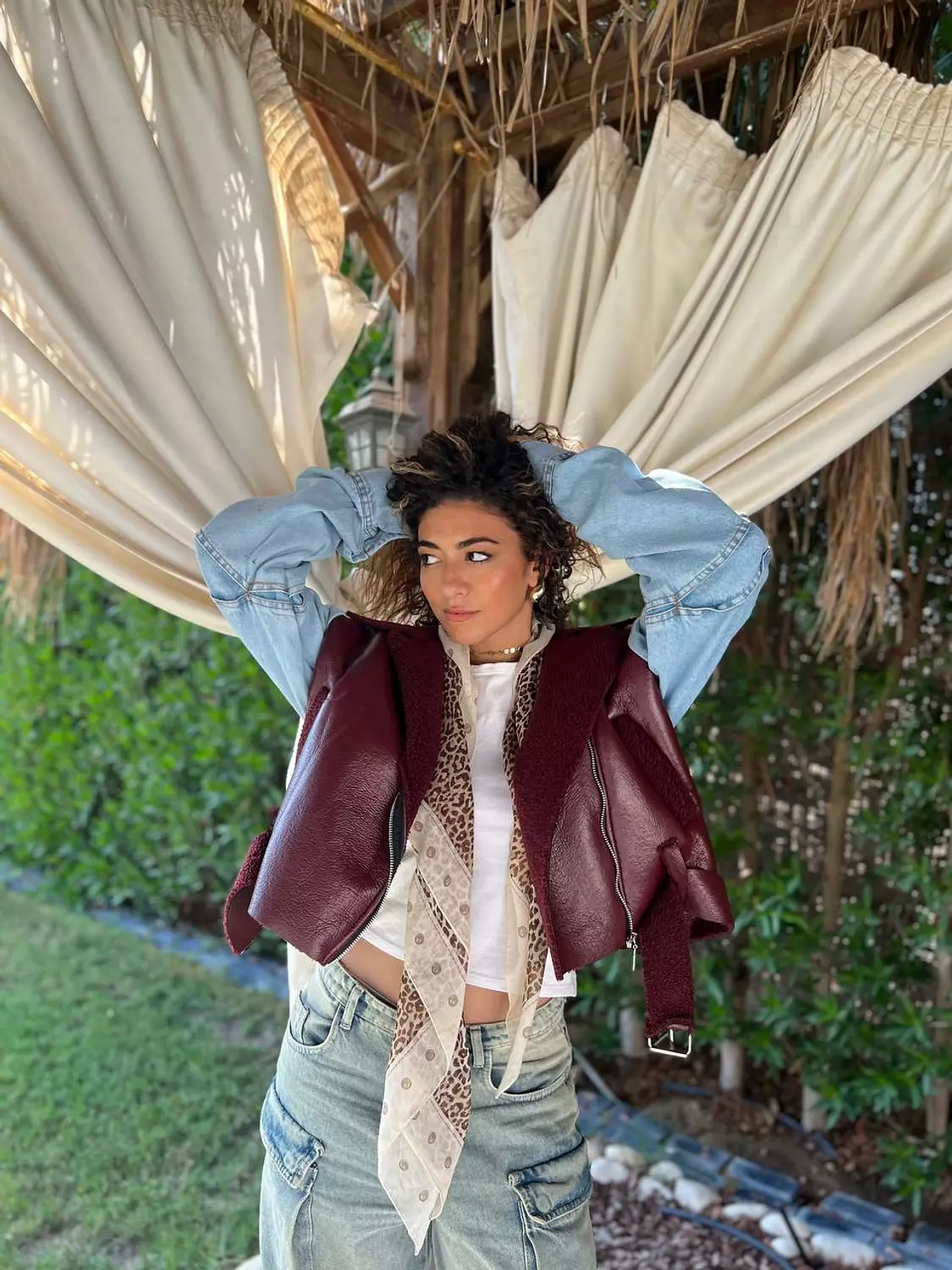 Leather*jeans sleeves jacket 2