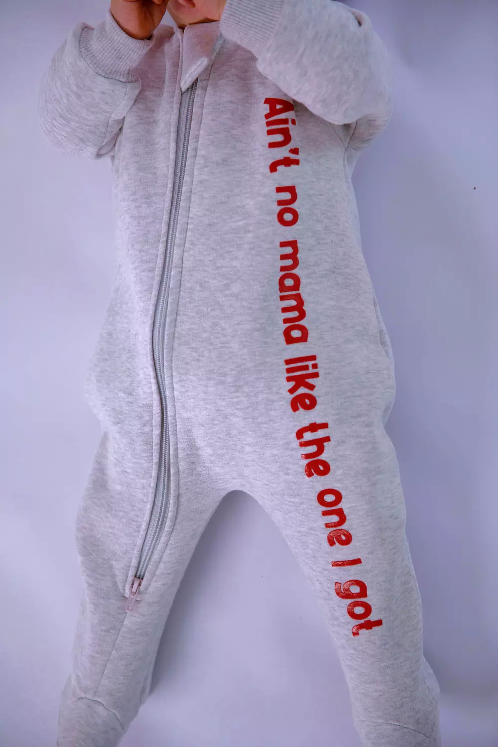 Premium Fleeced Winter Double Zipper "Ain't no mama" Footie - Glowy Grey 5